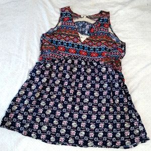 Umgee Boho Sleeveless Tunic Top Multi Color